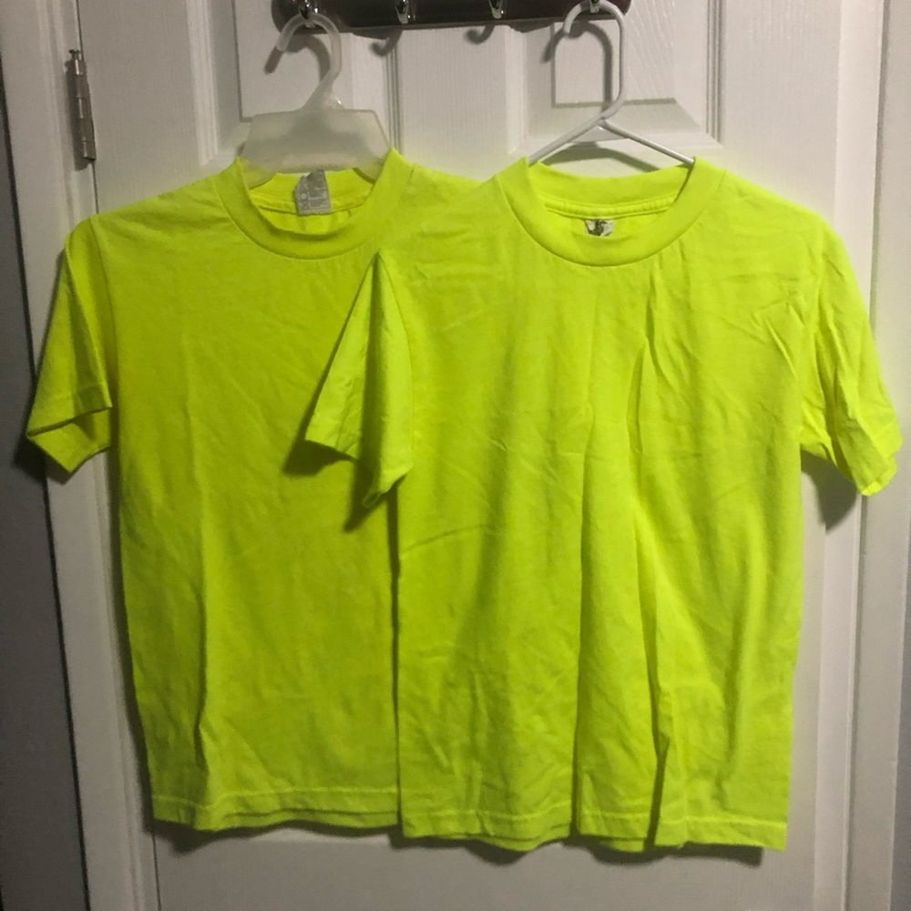 Two basic neon green shirts
